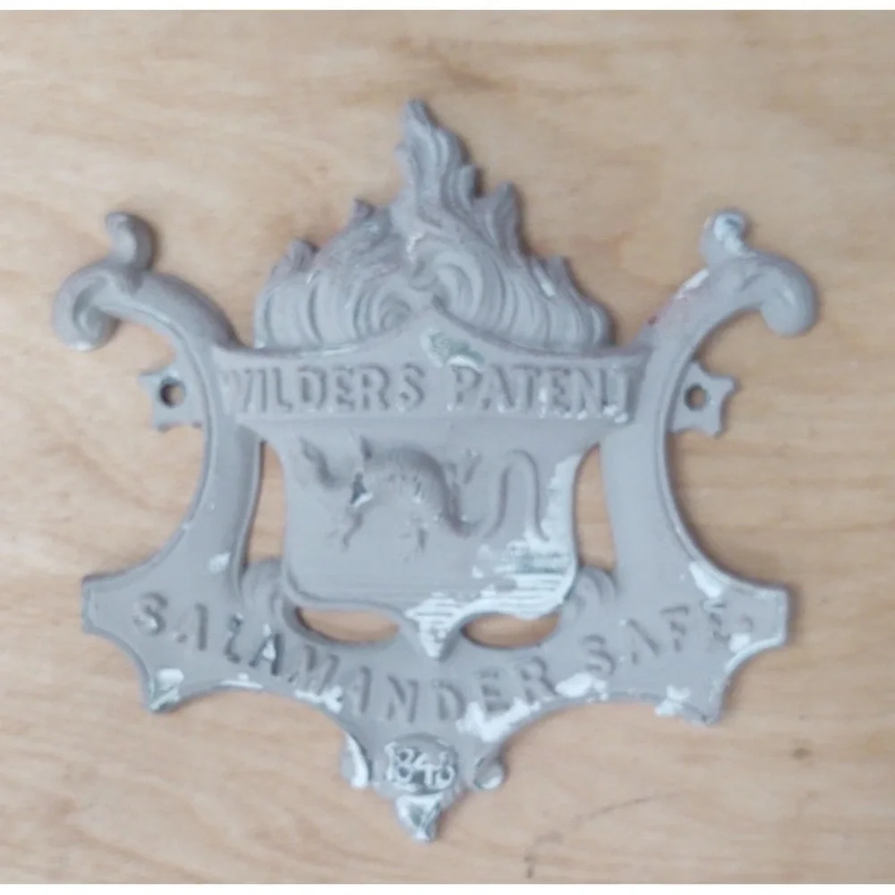 Antique Wrought Iron Safe Plaque WILDER'S PATENT SALAMANDER SAFE 1848 7